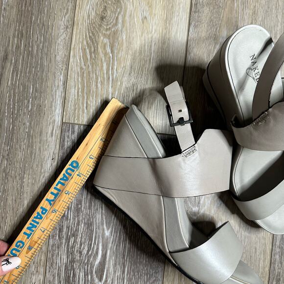 Naked Feet Gray  leather wedge sandals size 10 - Picture 5 of 11